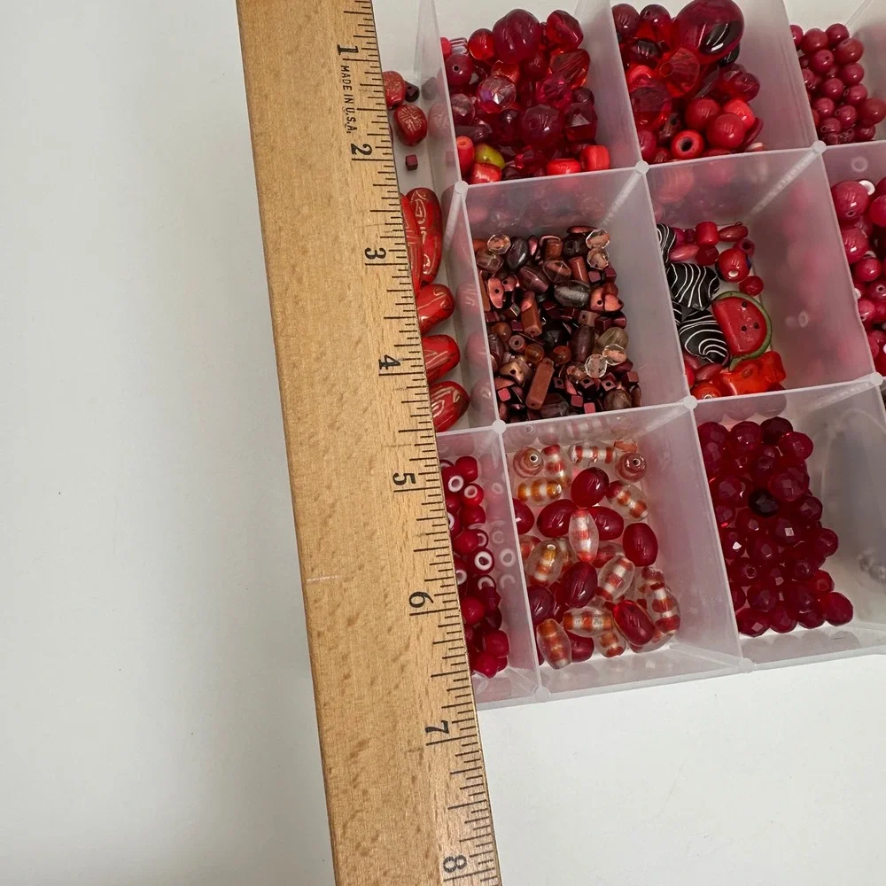 Large Red Glass Bead Lot Jewelry Making Supplies Floral Craft Organizer Case